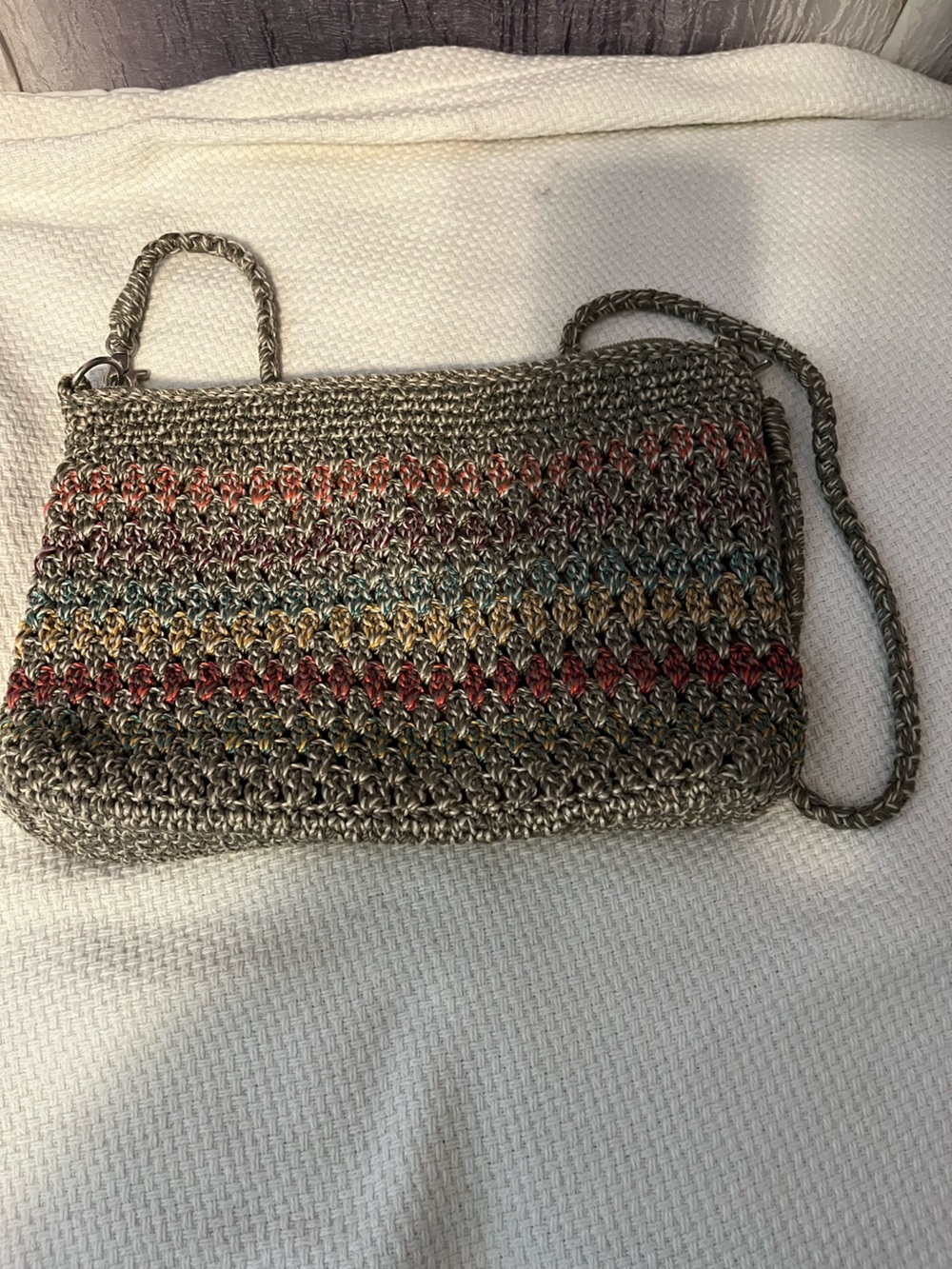 Handwoven Multicolor Crochet Crossbody Bag - Neutral Metallic